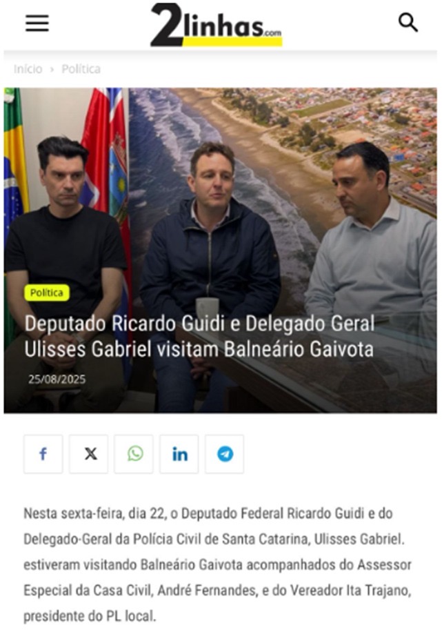 Matéria publicada no site de notícias 2linhas.com